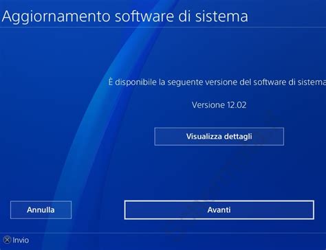 Schermata di aggiornamento software PS4