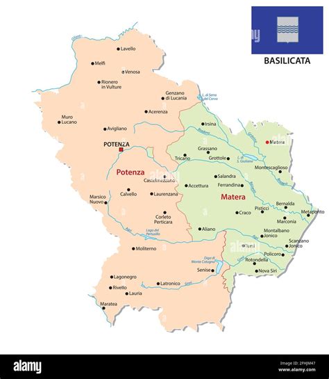 Mappa della Basilicata con evidenziate Pignola e Picerno