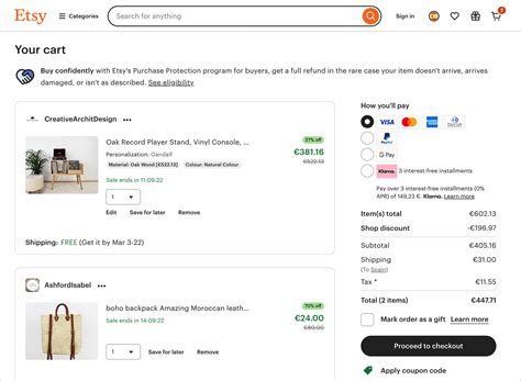Online shopping cart with discount