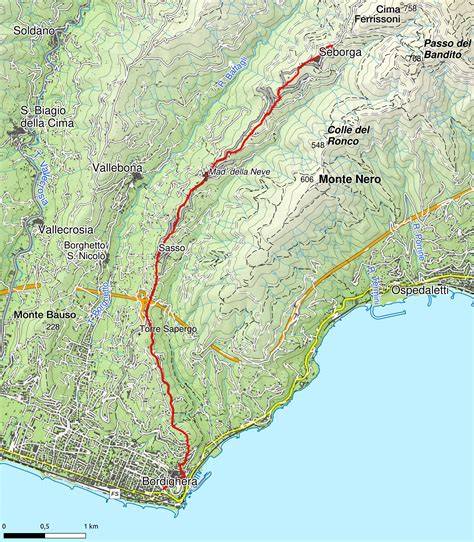 Mappa del percorso suggerito tra Bordighera, Seborga e la Costa Azzurra