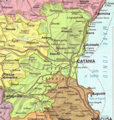 Mappa della Sicilia con evidenziata la provincia di Catania