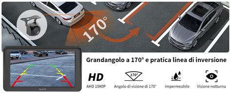 Display del navigatore con telecamera posteriore e linee guida