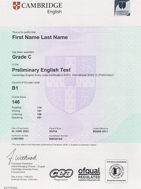 Certificato Cambridge English B1 Preliminary