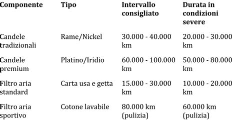 grafico che illustra gli intervalli di manutenzione consigliati per il servosterzo