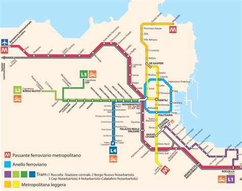 Mappa della rete di trasporto pubblico locale in Sicilia