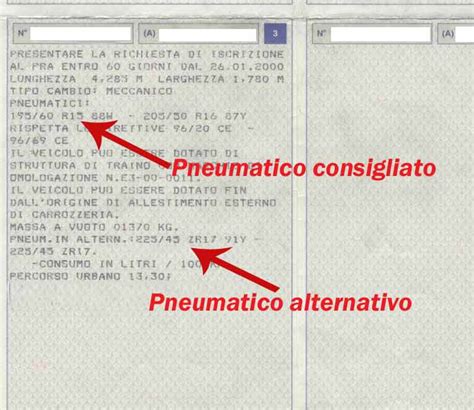 Libretto di circolazione e indicazioni pneumatici
