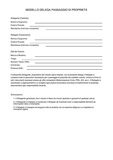 Modulo di passaggio di proprietà