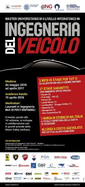 Tabella riassuntiva calendario accademico Unimore Ingegneria del Veicolo