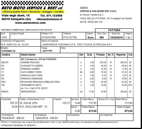 Fattura di un tagliando auto con evidenziate le voci di costo