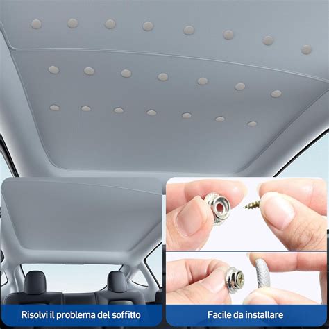 Dettaglio di una vite rivestita in tessuto per cielo auto