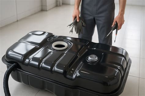 tecnico che controlla il serbatoio carburante