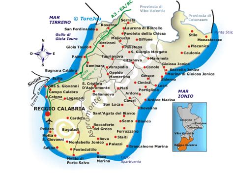 Mappa della provincia di Reggio Calabria con evidenziata Rizziconi