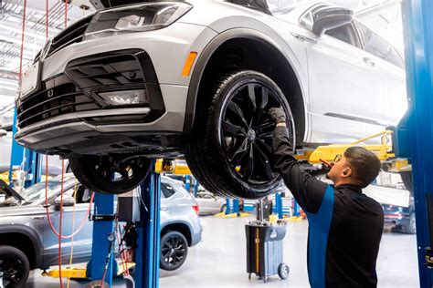 Volkswagen service center with technicians