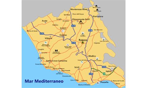 Mappa della provincia di Ragusa con evidenziata Acate e Marina di Acate