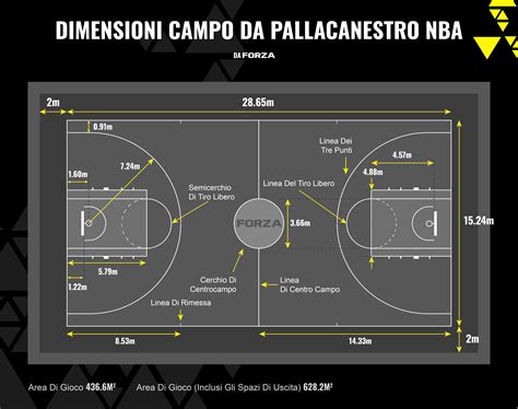 Schema delle dimensioni del tabellone e del canestro