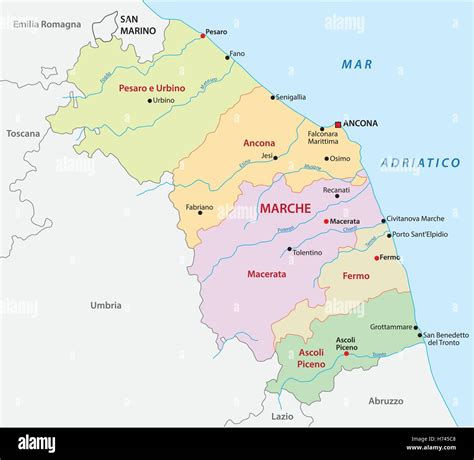 Mappa della regione Marche con le sedi di GT Automotive Srl evidenziate