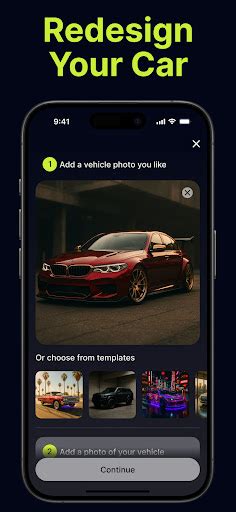 Screenshot dell'app IA Auto Designer Modify & Tune che mostra diverse personalizzazioni di un'auto