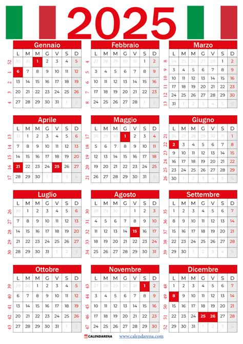 Calendario con evidenziati giorni lavorativi e festivi