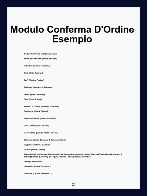 Conferma d'ordine e istruzioni di pagamento