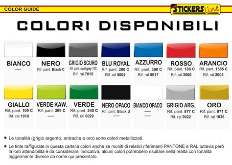 Palette di colori disponibili per adesivi auto