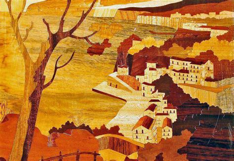 Opere di tarsia lignea in esposizione
