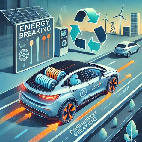Infografica che illustra il flusso di energia durante la frenata rigenerativa in un veicolo elettrico