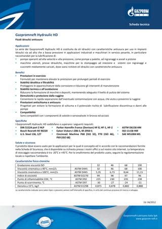 Scheda tecnica olio idraulico