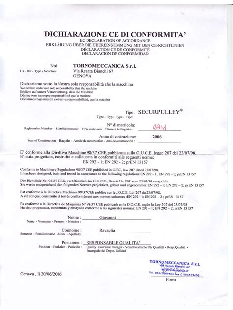 Documento di omologazione CE per fari auto