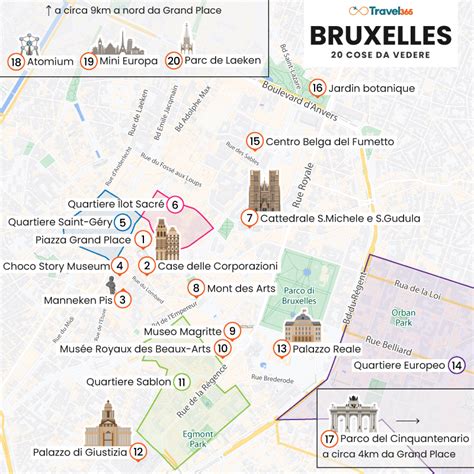 Mappa del centro di Bruxelles con le principali attrazioni