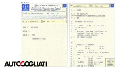 Esempio di verifica dati sul libretto del veicolo