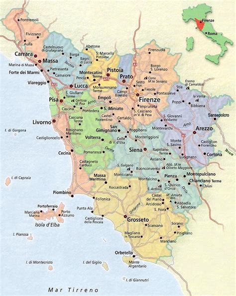 Mappa della Toscana con focus su Siena e Poggibonsi